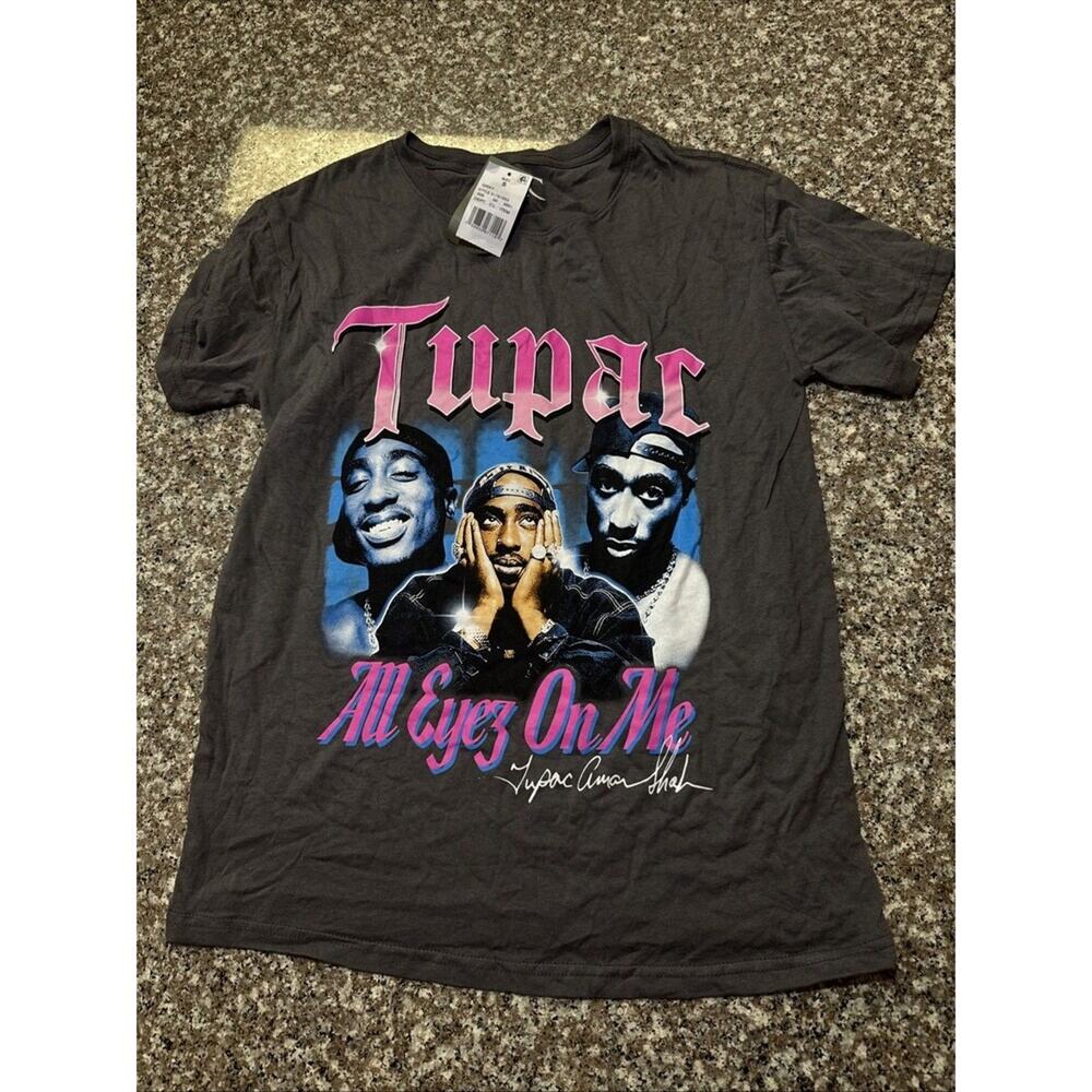Tupac Shirt Womens Small Gray All Eyez On Me Rap Graphic Tee 2PAC Music Hip Hop